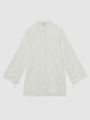 Cotton Gathered Cut-Out Shirt Dress with Stretch Ivory | Womens