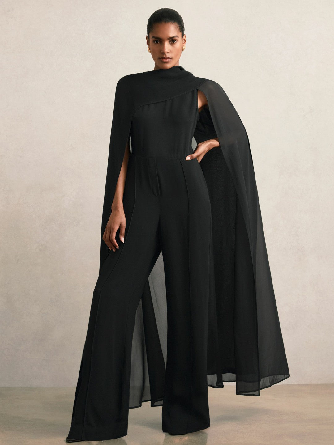 Wide-Leg Cape Jumpsuit Black | Womens