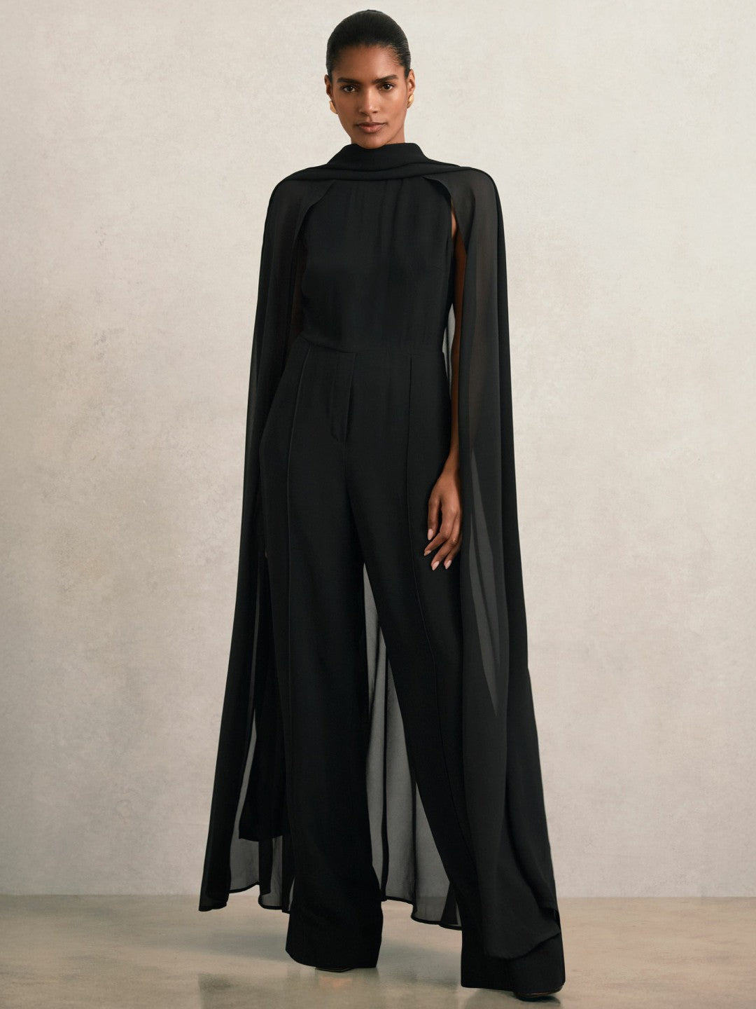 Wide-Leg Cape Jumpsuit Black | Womens