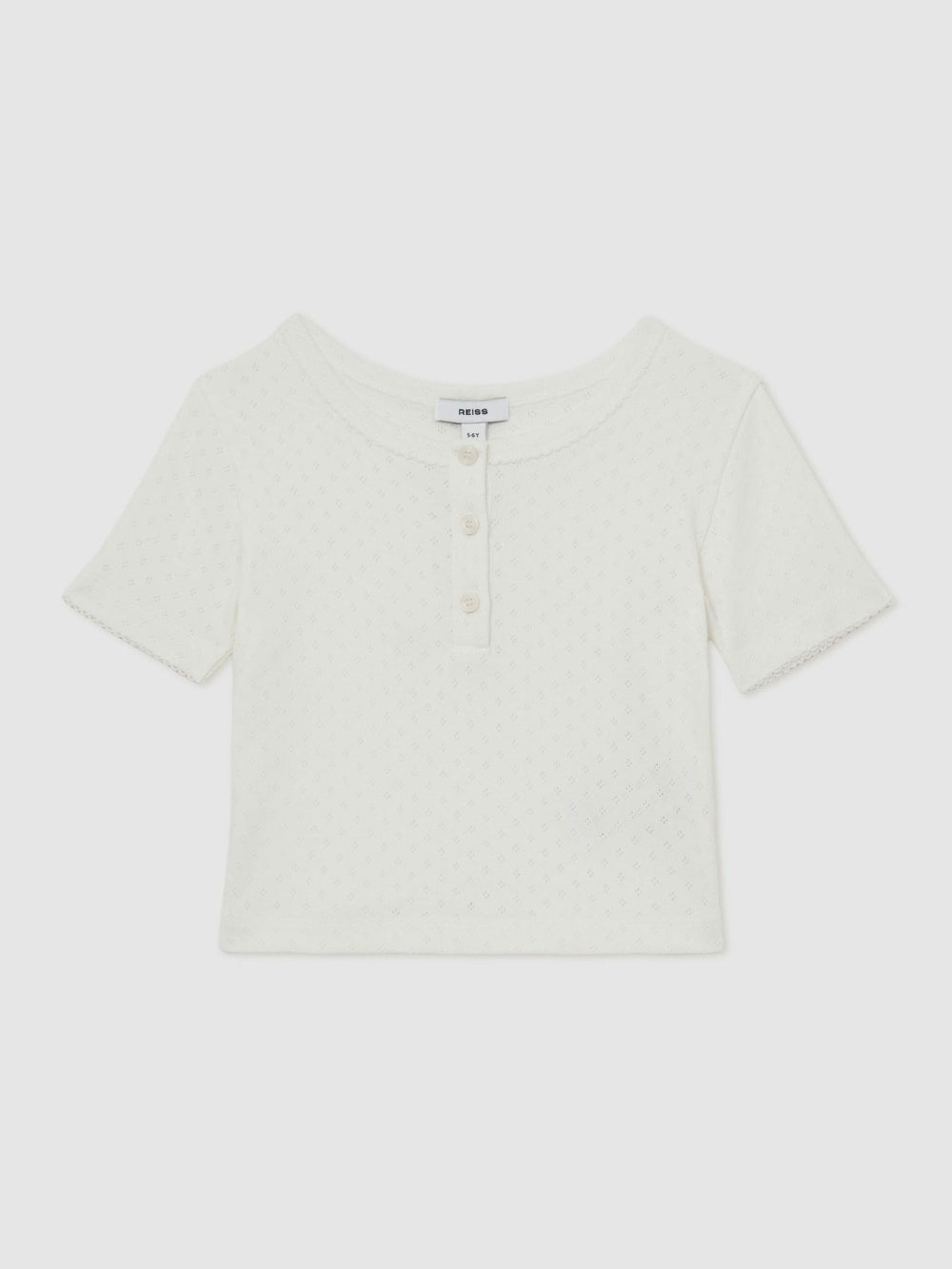 9-13 yrs Cotton Pointelle Button T-Shirt Ivory | Children