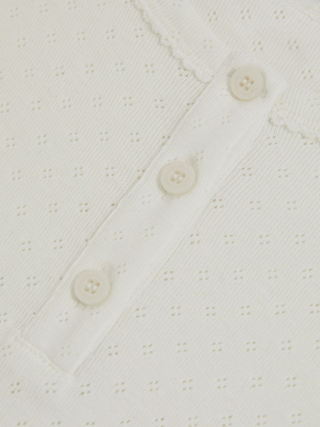 9-13 yrs Cotton Pointelle Button T-Shirt Ivory | Children