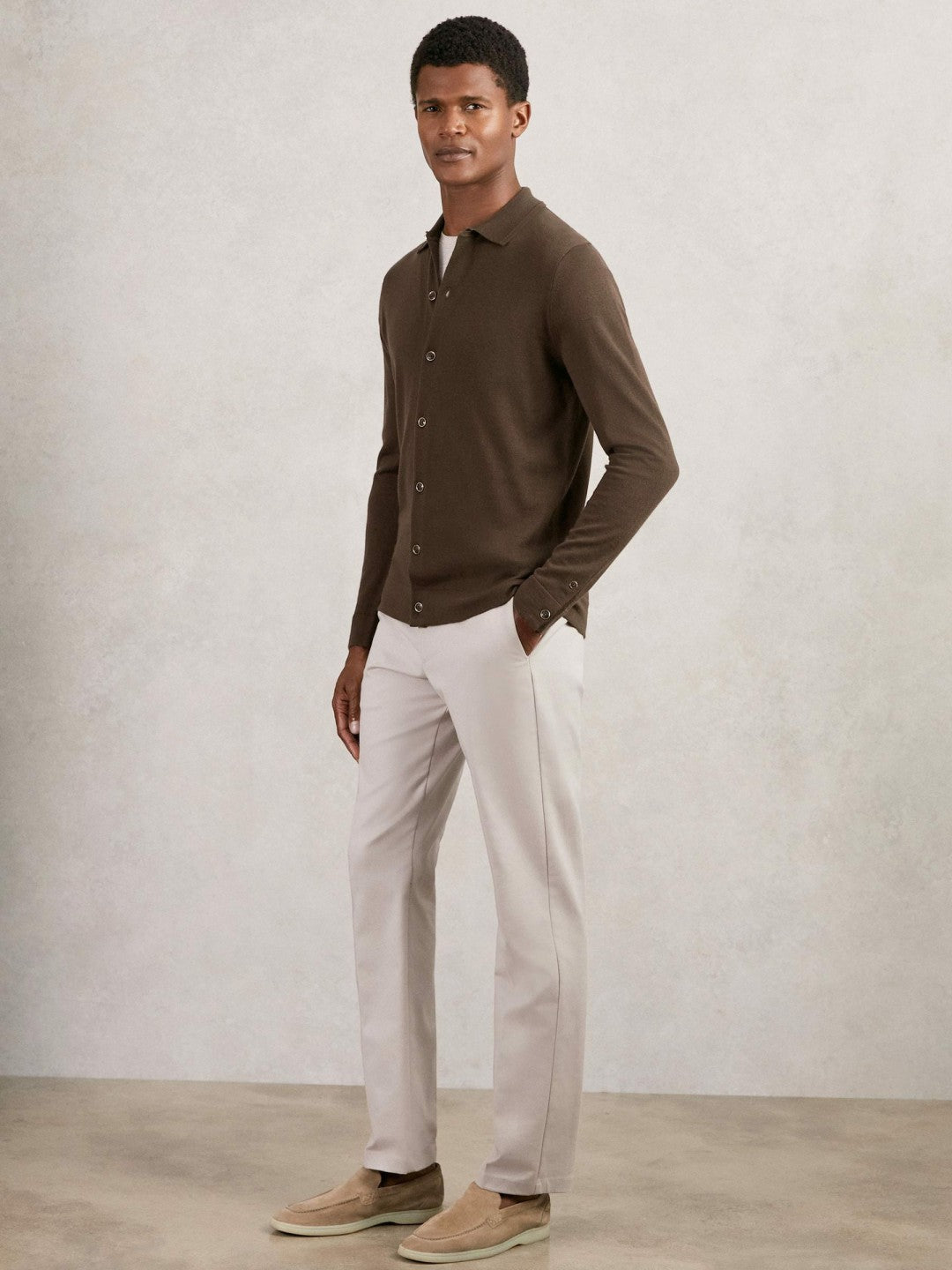 Merino Wool Button-Through Cardigan Chocolate Brown | Mens
