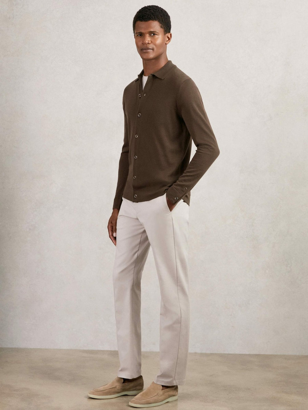 Merino Wool Button-Through Cardigan Chocolate Brown | Mens
