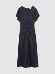 Ruched-Front Midi Dress Navy | Womens