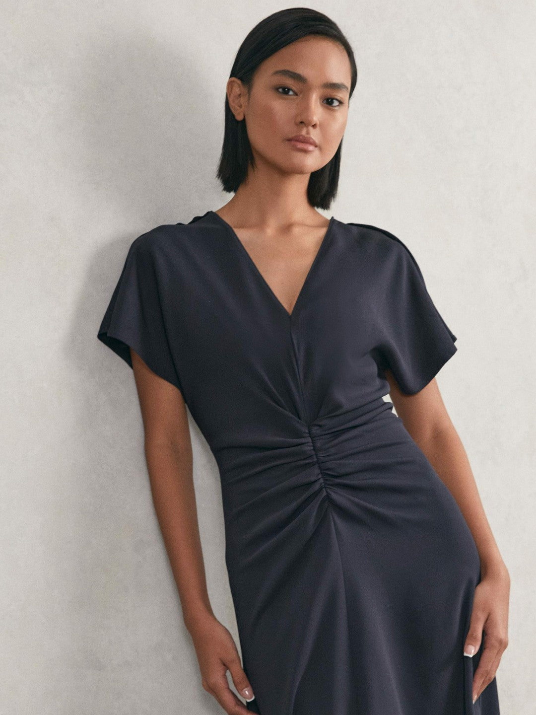 Ruched-Front Midi Dress Navy | Womens