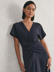 Ruched-Front Midi Dress Navy | Womens