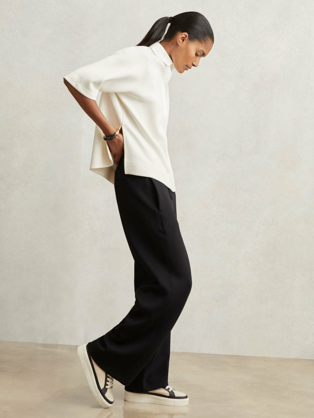 Wide-Leg Interlock Drawstring Joggers Black | Womens