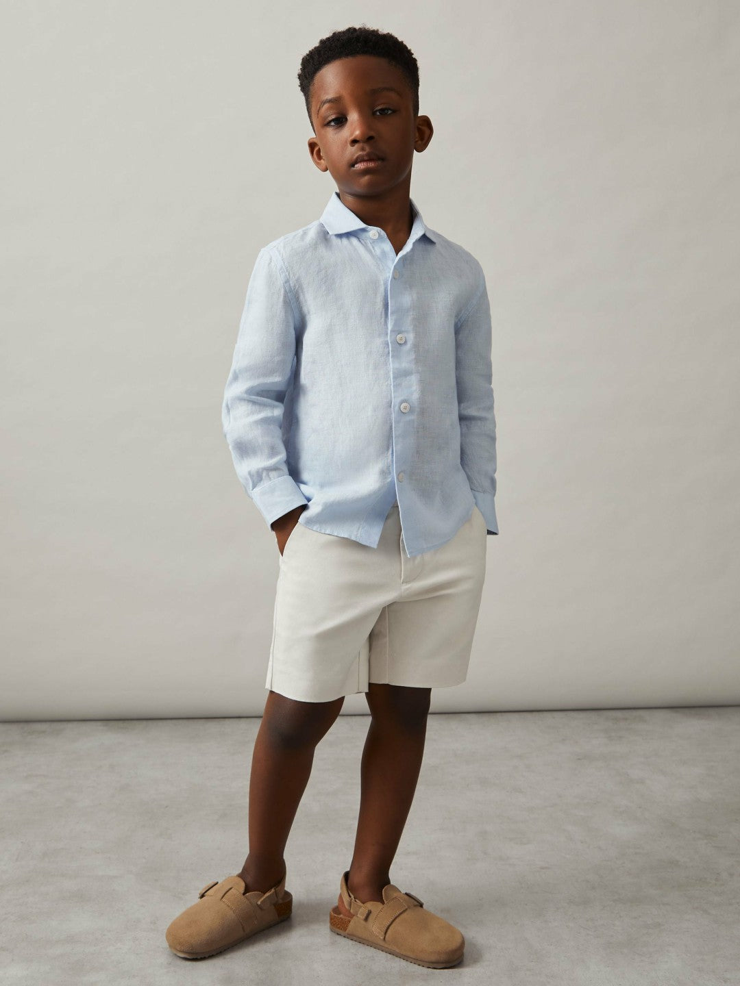 9-13 yrs Linen Cutaway Collar Shirt Pale Blue | Children