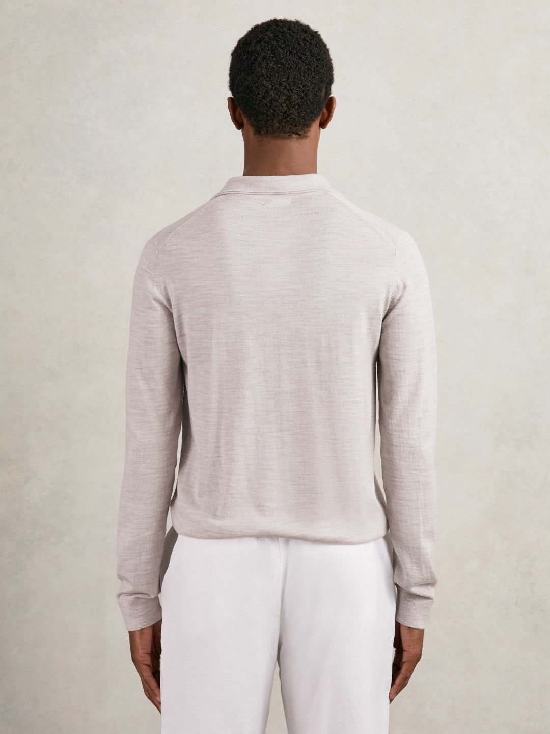 Merino Wool Open-Collar Polo Shirt Wicker Brown Melange | Mens