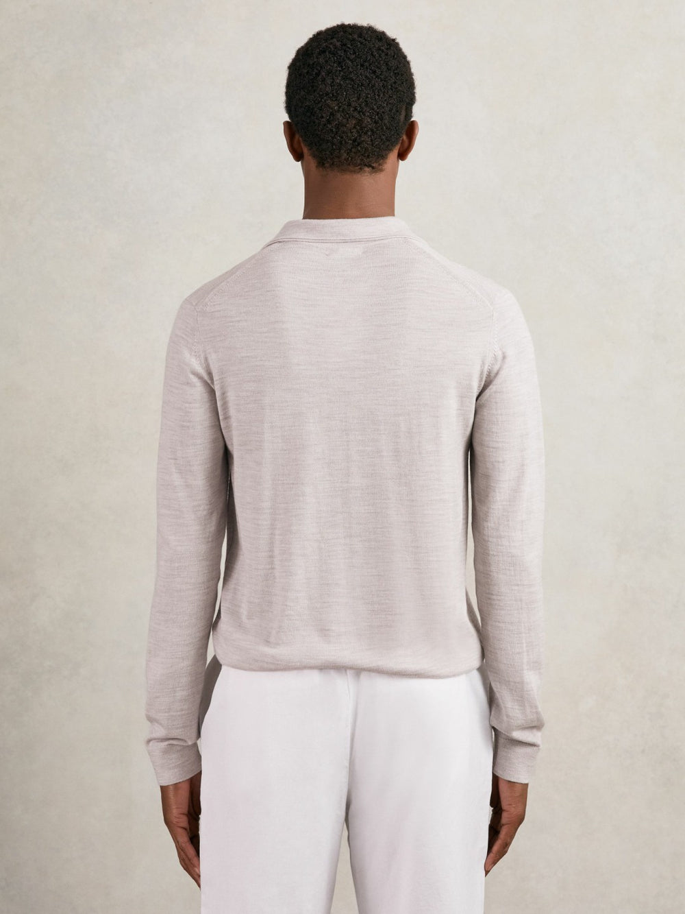Merino Wool Open-Collar Polo Shirt Wicker Brown Melange | Mens
