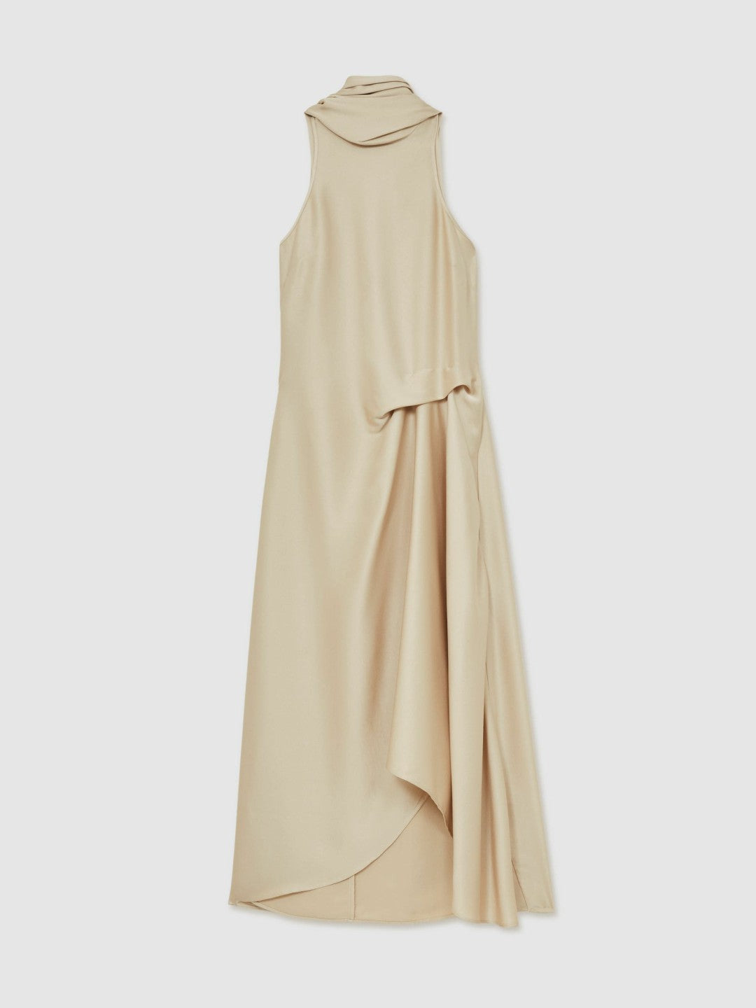 Satin Tuck-Detail Cape Midi Dress Champagne Neutral | Womens