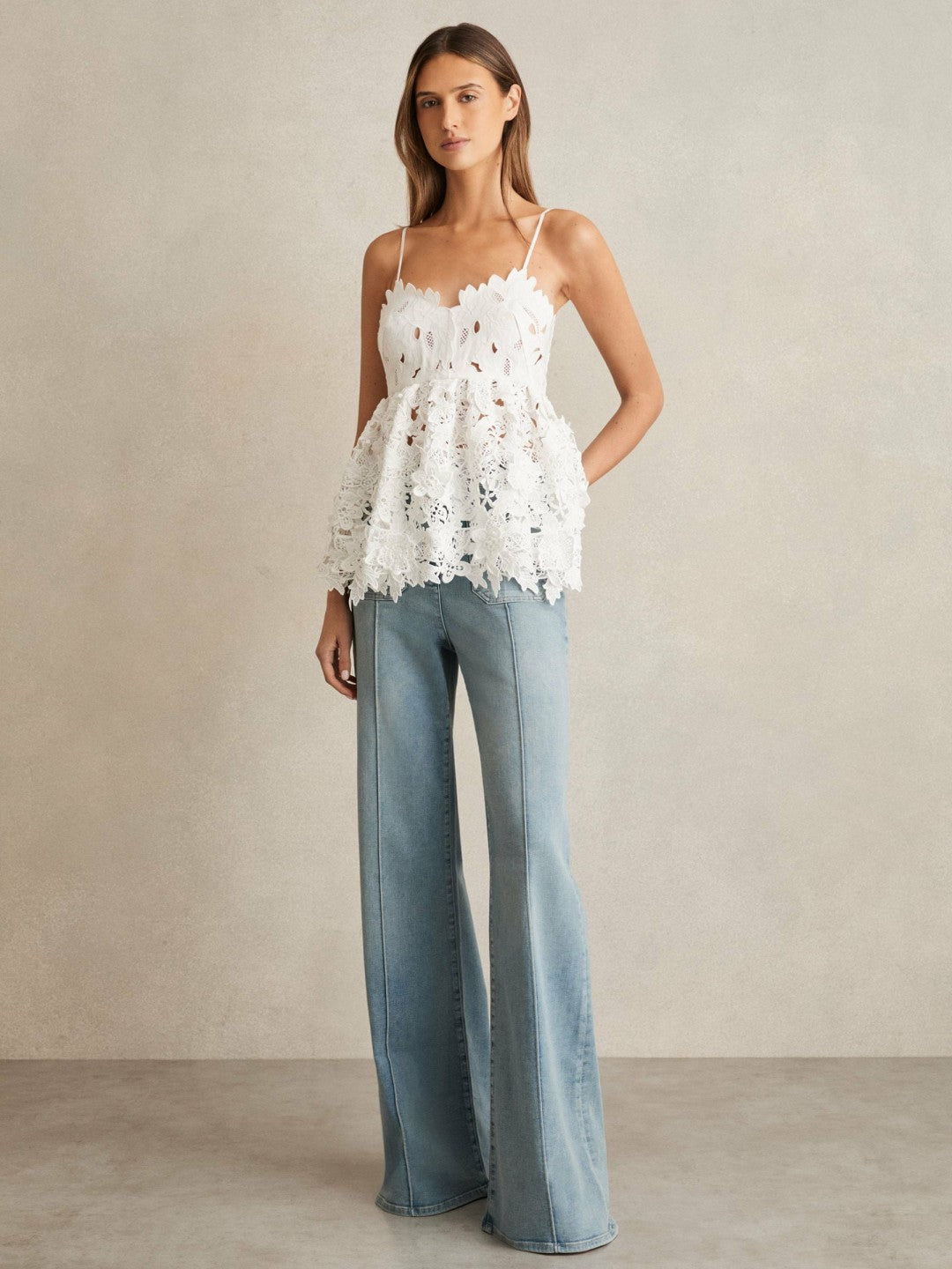 Cotton Cut Out Lace Cami Top Ivory | Womens