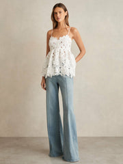 Cotton Cut Out Lace Cami Top Ivory | Womens