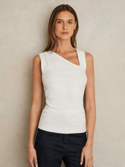 Stretch-Cotton Ribbed Asymmetric Vest White | Womens