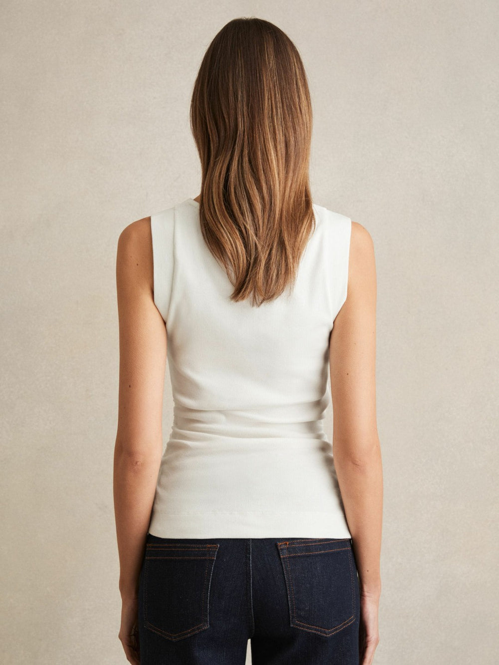 Stretch-Cotton Ribbed Asymmetric Vest White | Womens