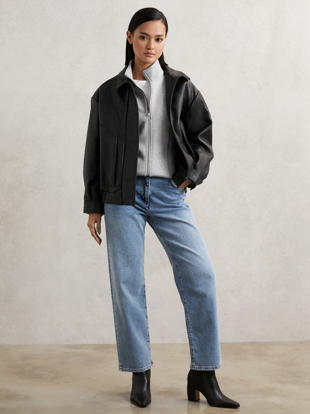 Funnel-Neck Zip-Through Sweatshirt Grey | Womens