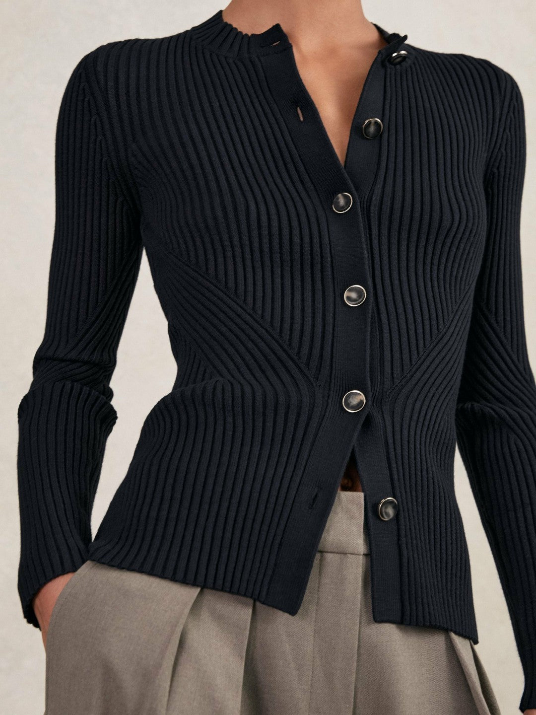 Button Front Knit Cardigan Navy | Womens