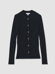 Button Front Knit Cardigan Navy | Womens