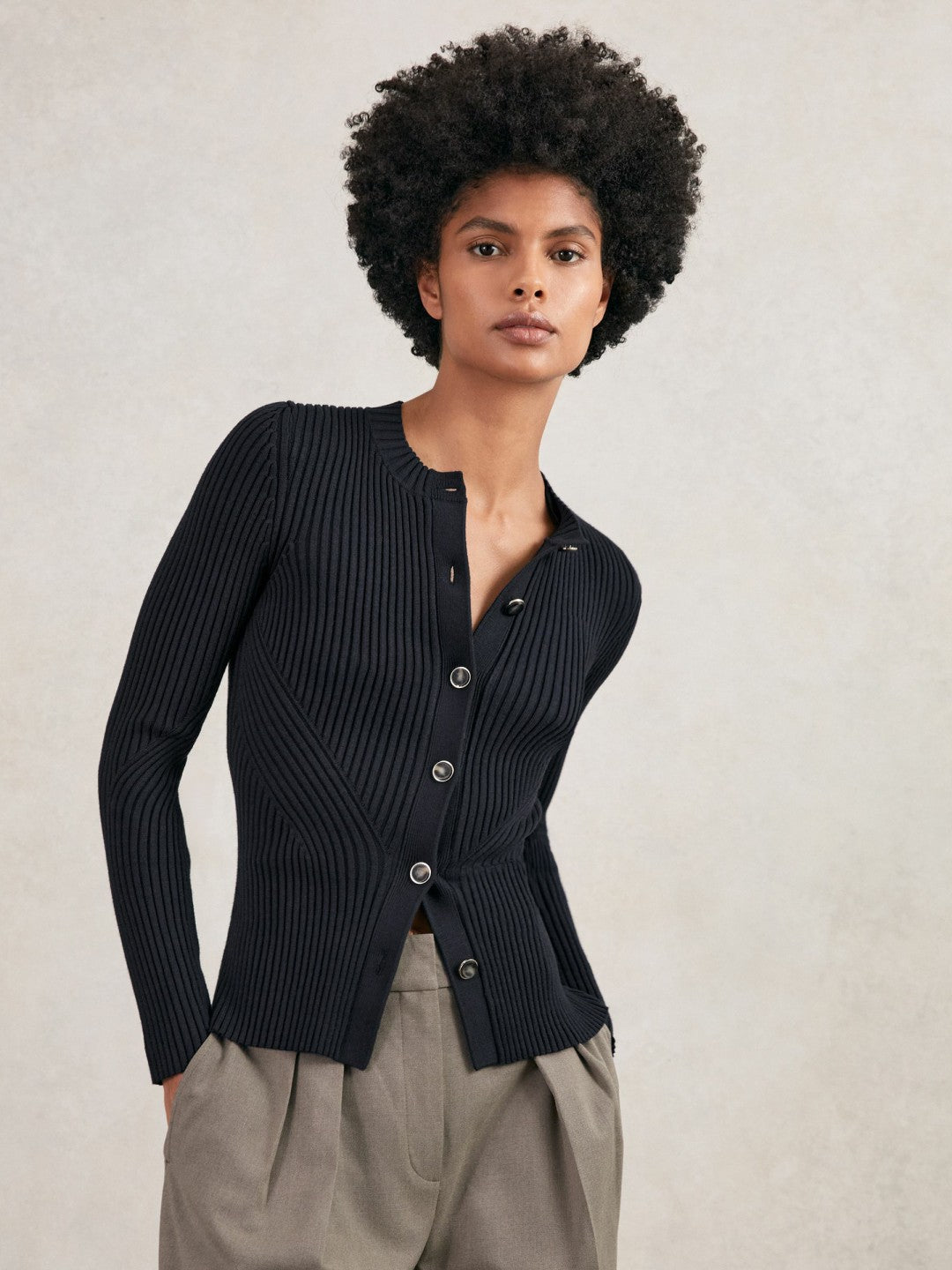 Button Front Knit Cardigan Navy | Womens