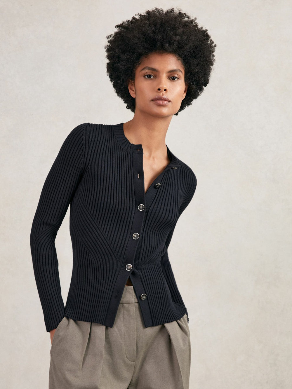 Button Front Knit Cardigan Navy | Womens