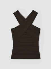 Cross Neck Textured Top Chocolate | Womens