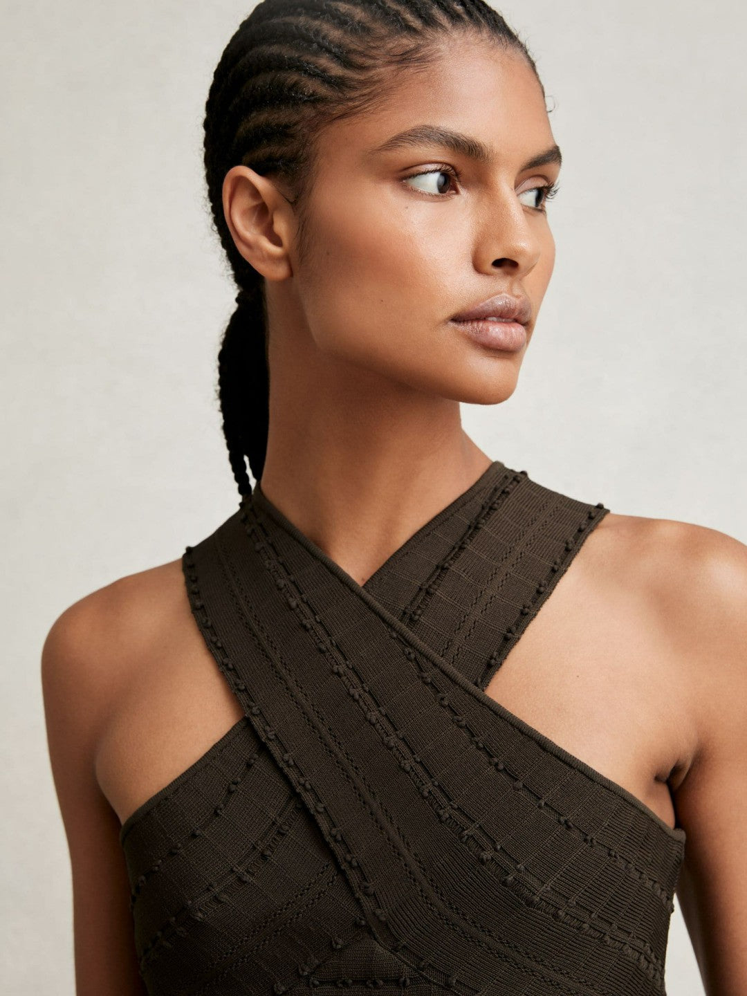 Cross Neck Textured Top Chocolate | Womens