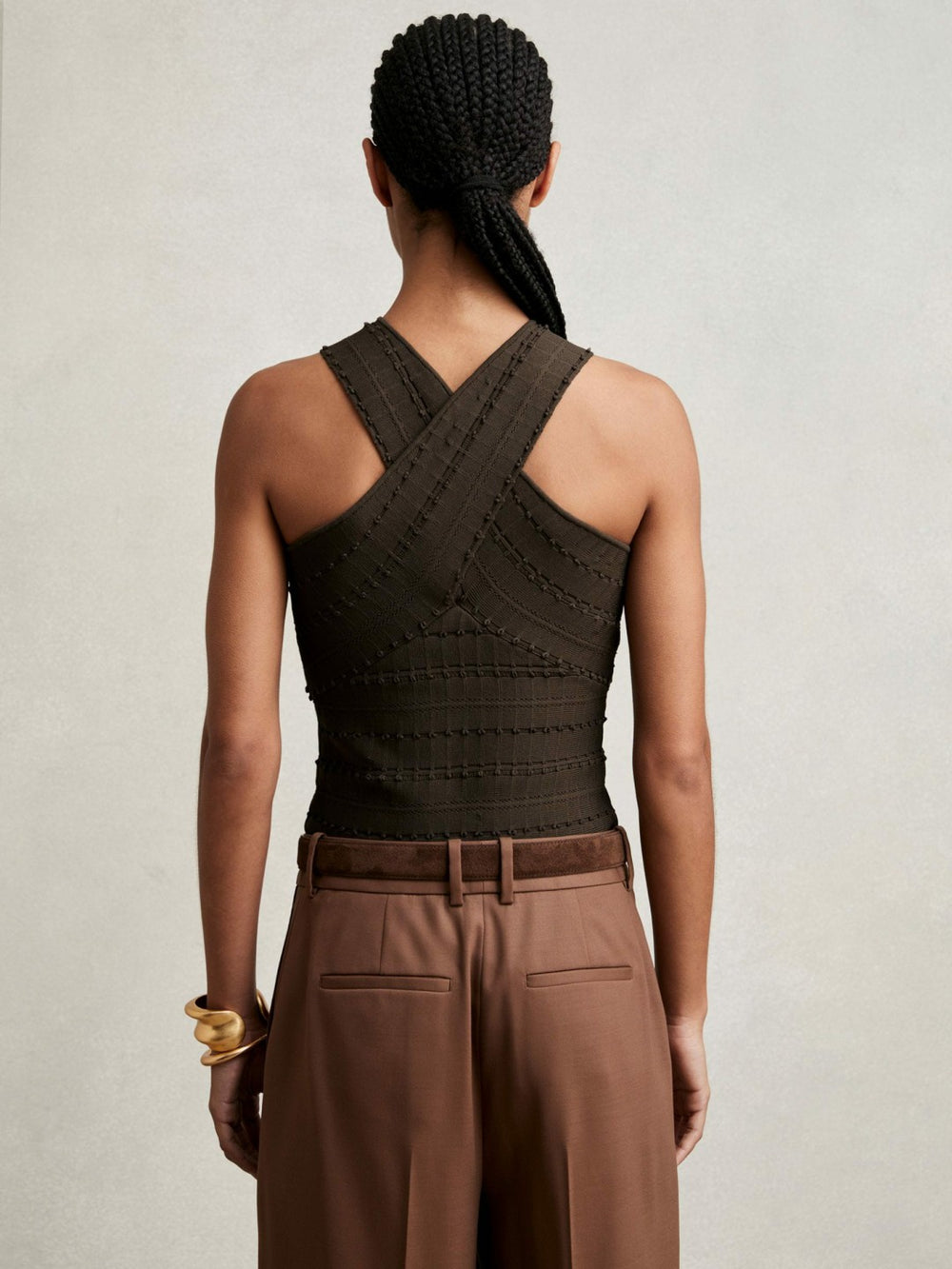 Cross Neck Textured Top Chocolate | Womens