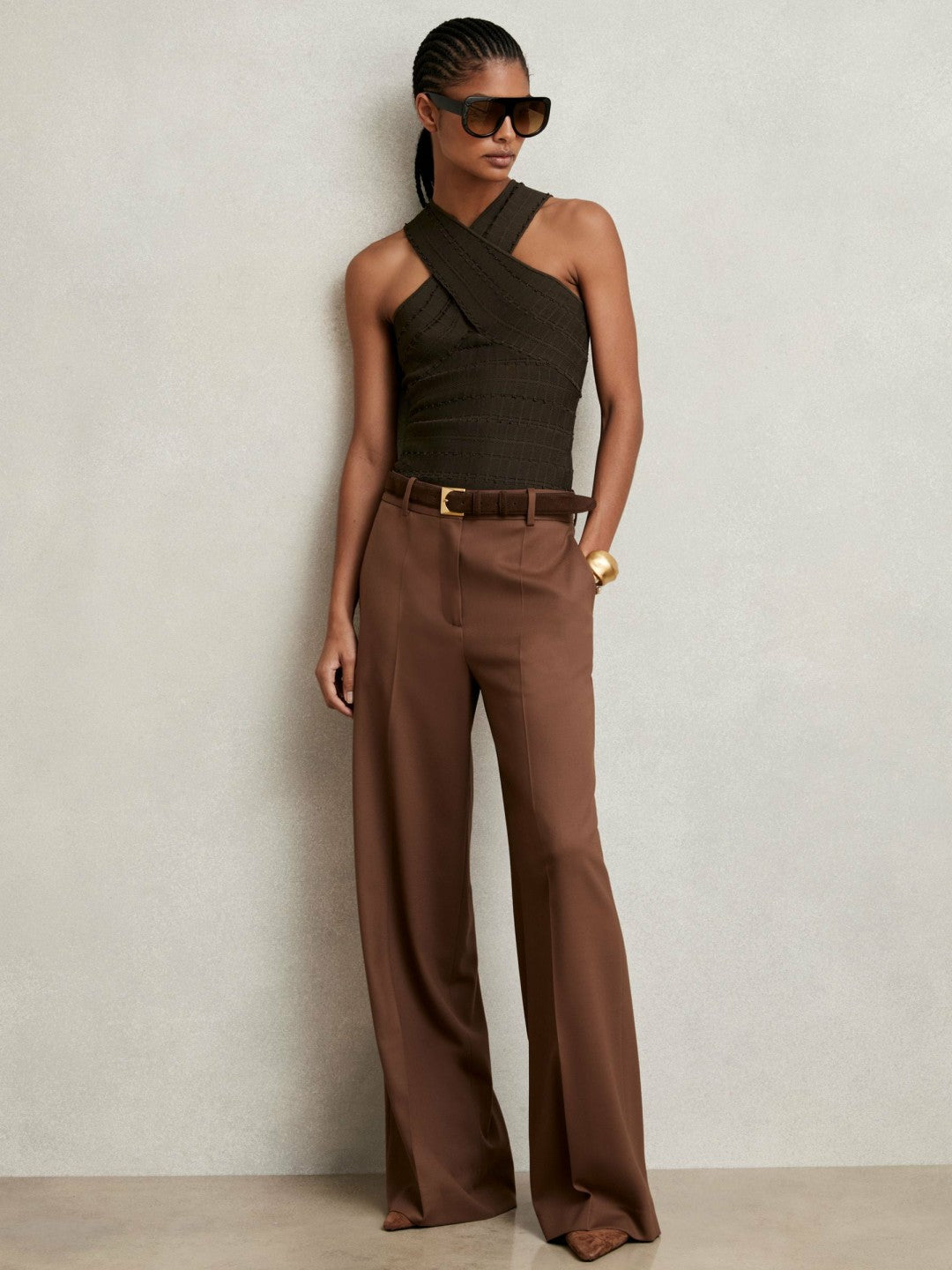 Cross Neck Textured Top Chocolate | Womens