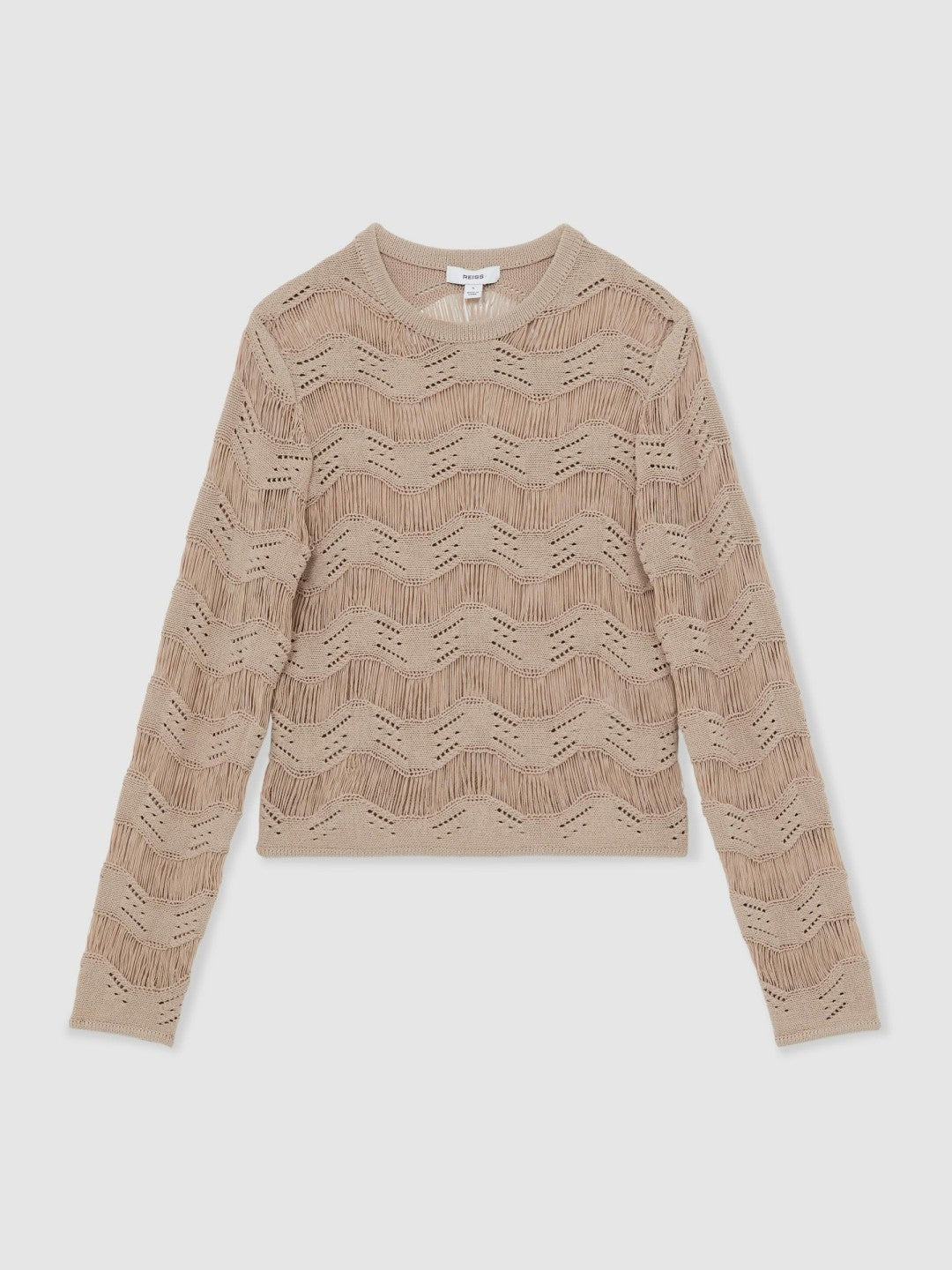 Cotton Blend Ladder Knit Top Taupe Neutral | Womens