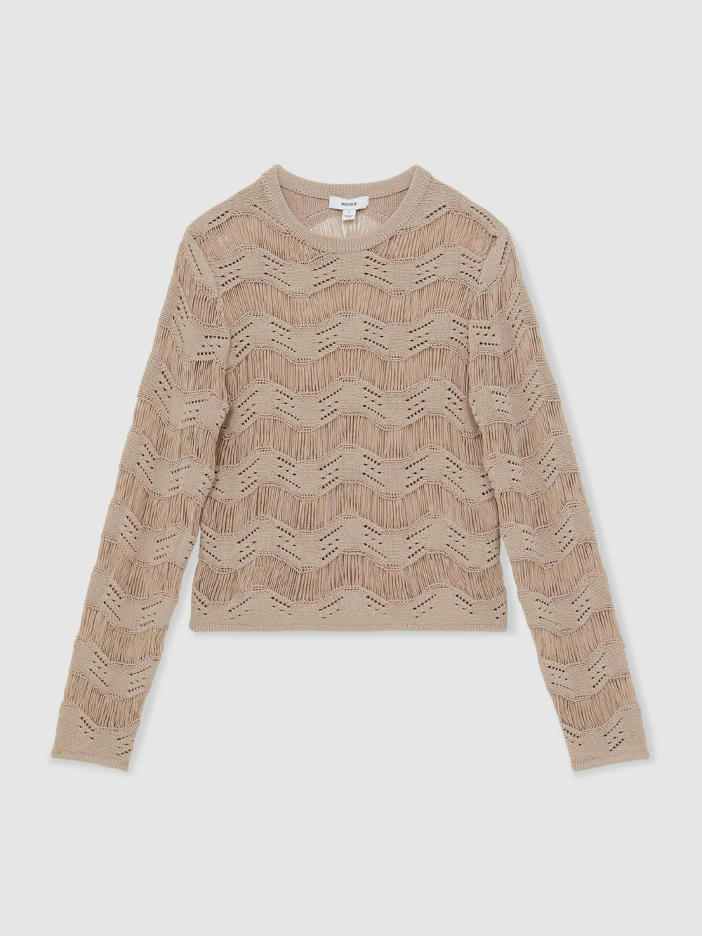 Cotton Blend Ladder Knit Top Taupe Neutral | Womens