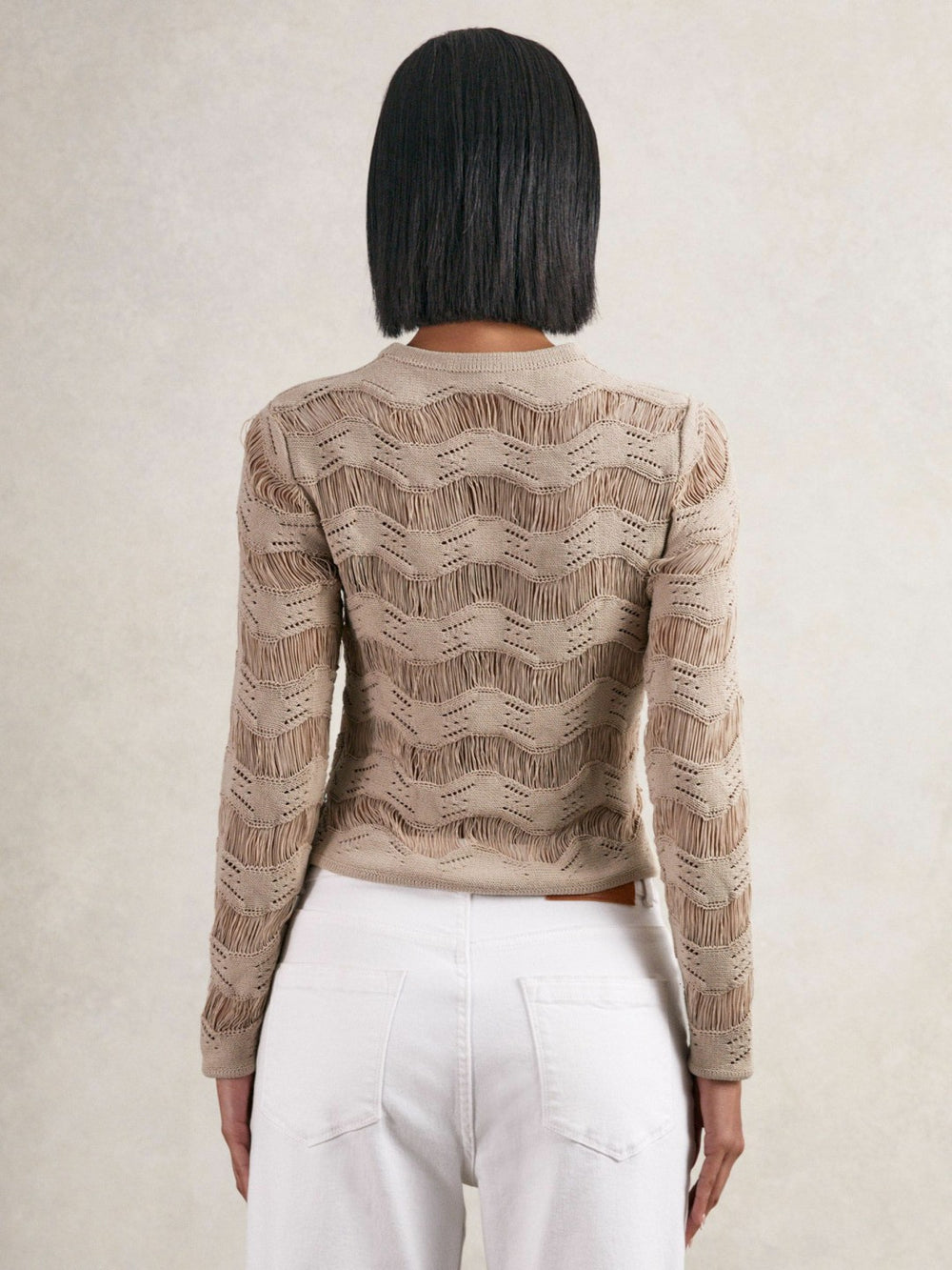 Cotton Blend Ladder Knit Top Taupe Neutral | Womens