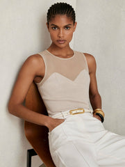 Mesh Rib-Knit Sweetheart Vest Pink Neutral | Womens