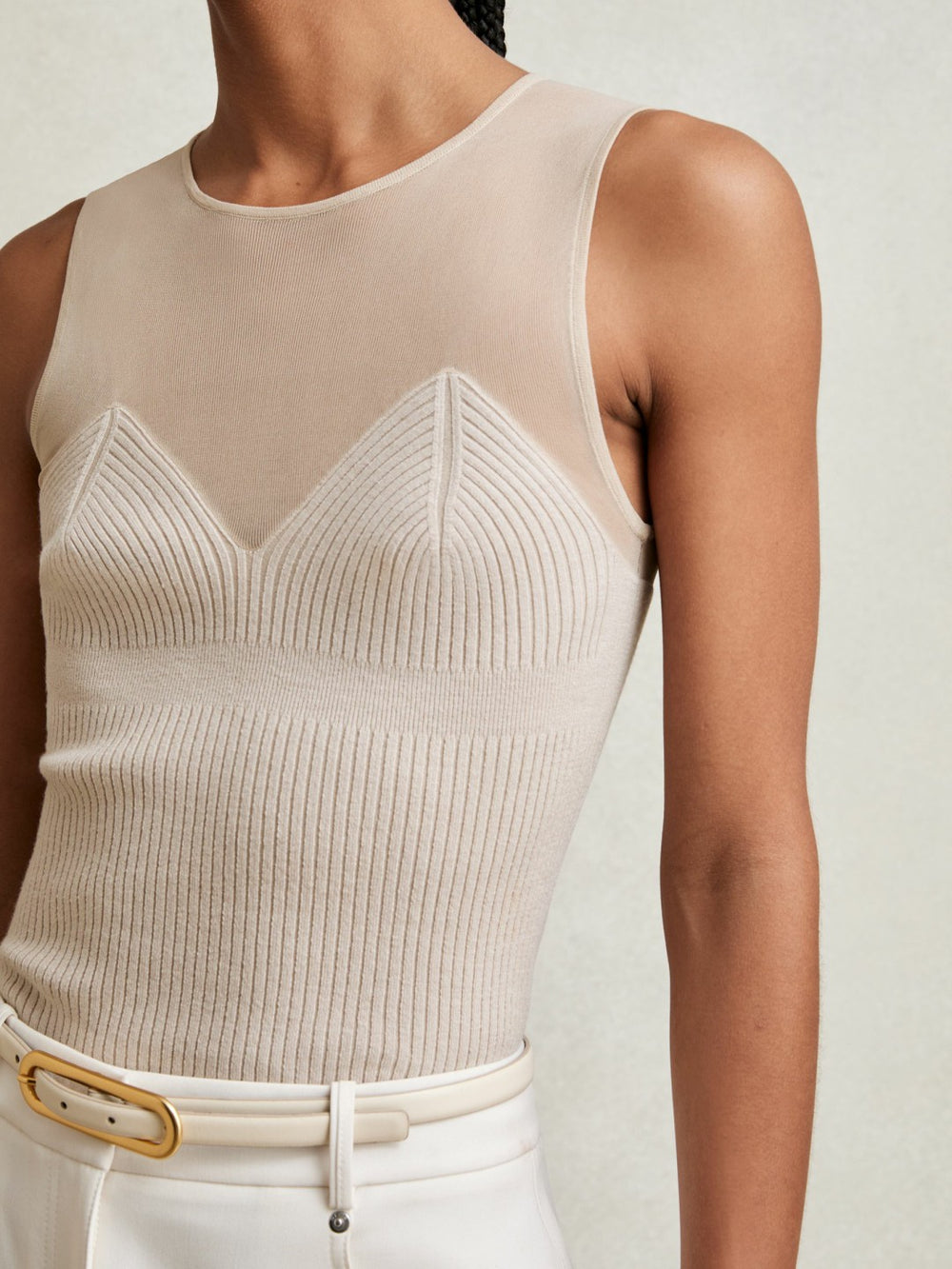 Mesh Rib-Knit Sweetheart Vest Pink Neutral | Womens