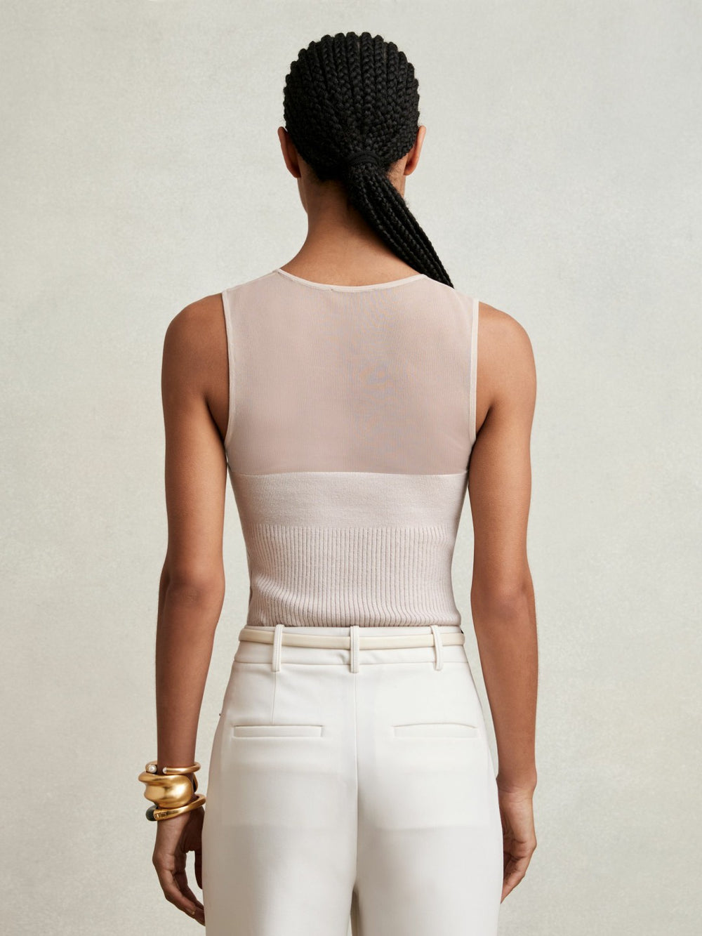 Mesh Rib-Knit Sweetheart Vest Pink Neutral | Womens