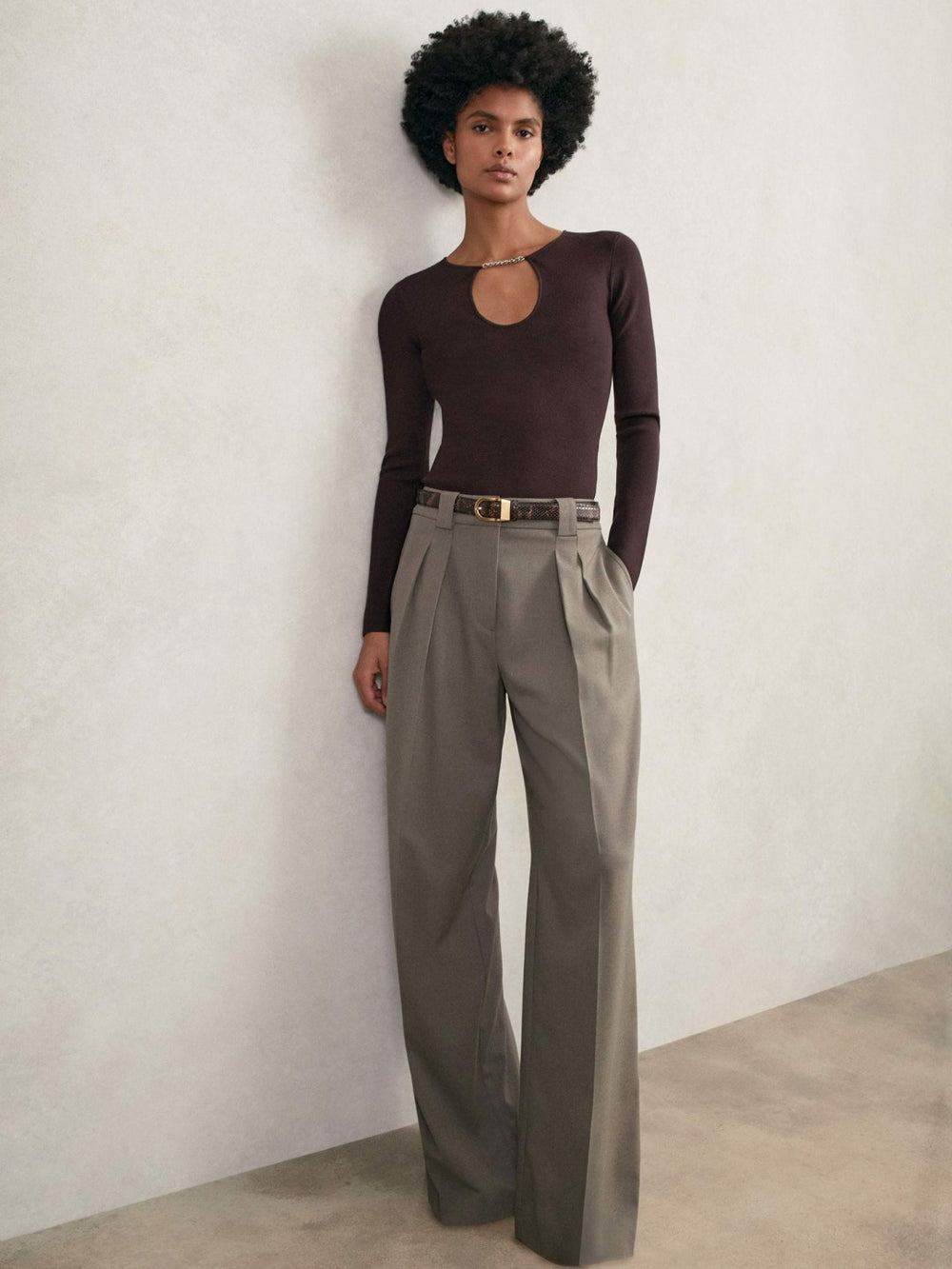 Chain-Detail Keyhole Knit Top Plum | Womens