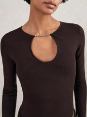 Chain-Detail Keyhole Knit Top Plum | Womens