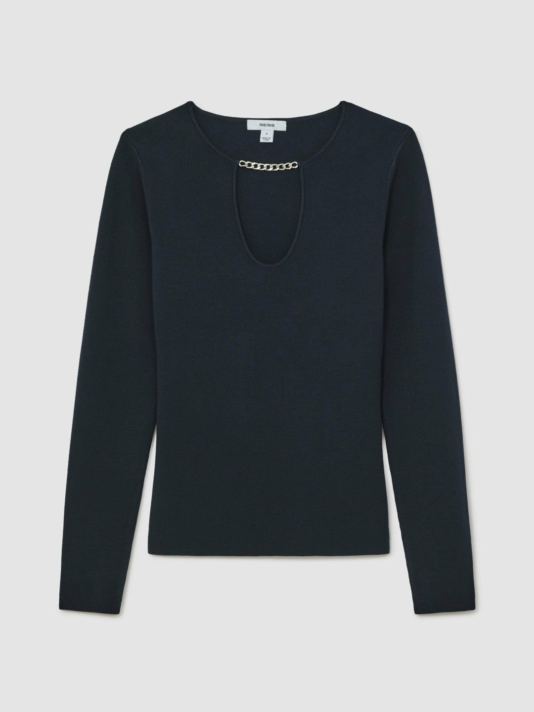 Chain-Detail Keyhole Knit Top Navy | Womens