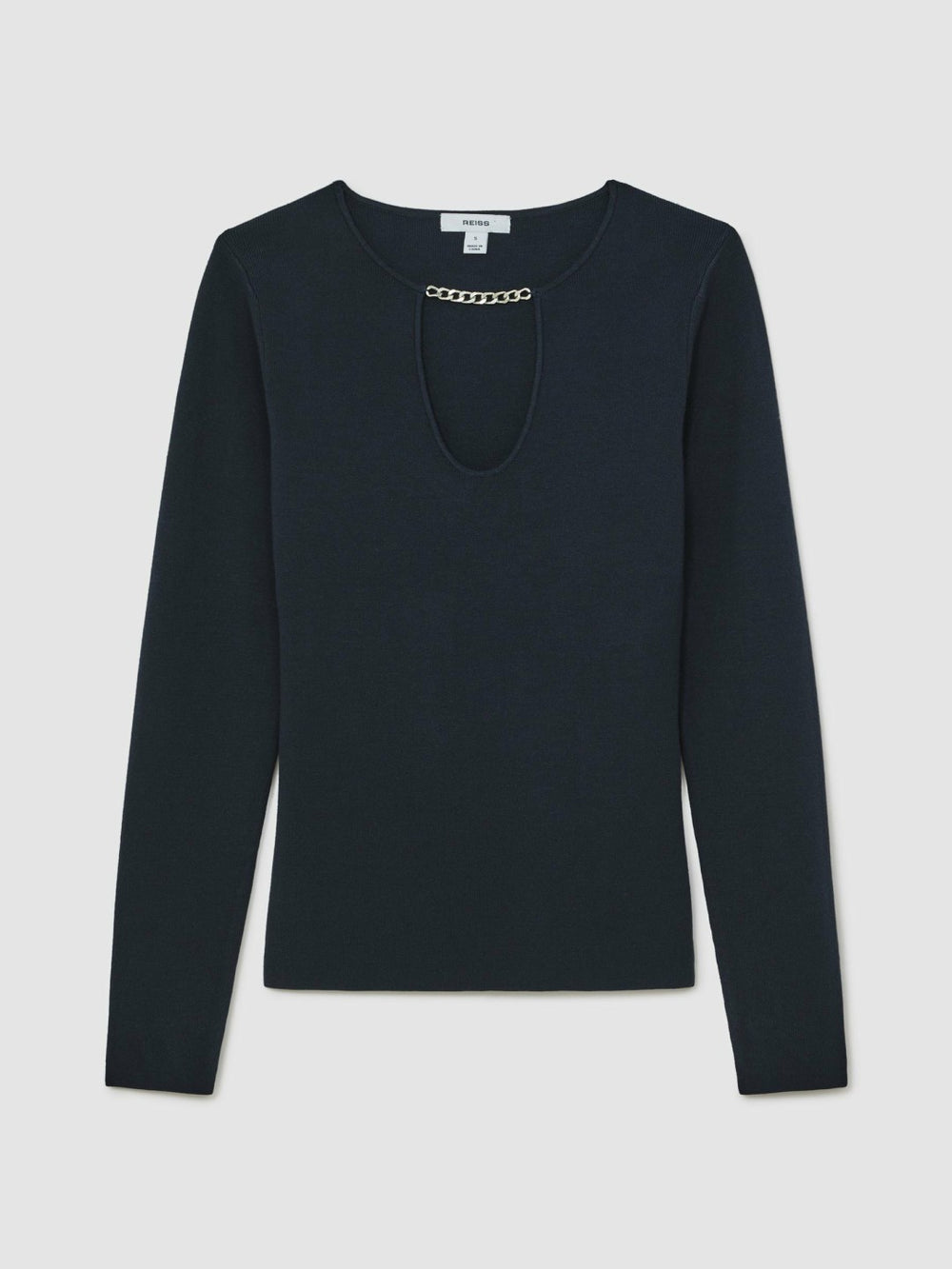 Chain-Detail Keyhole Knit Top Navy | Womens