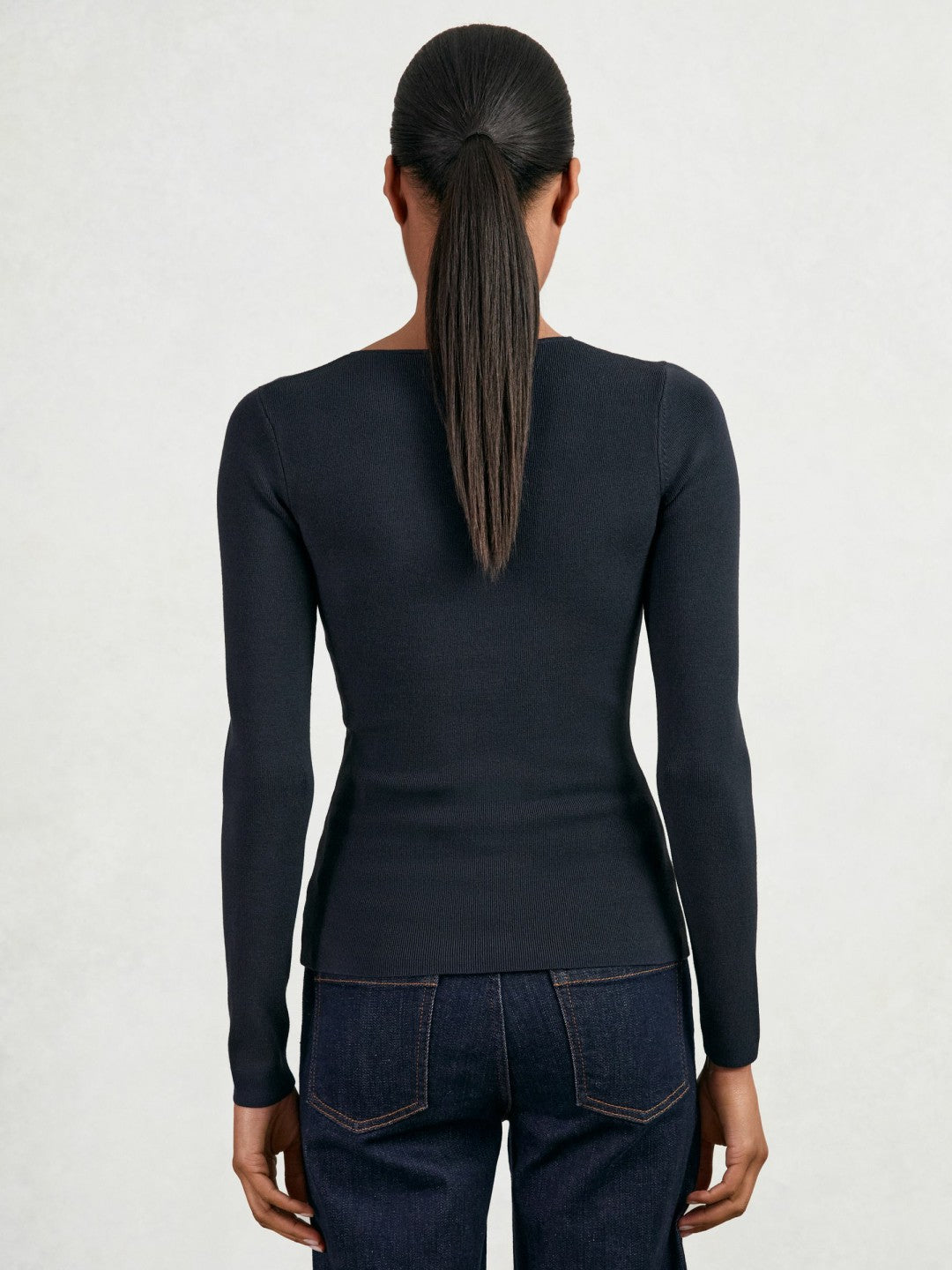 Chain-Detail Keyhole Knit Top Navy | Womens