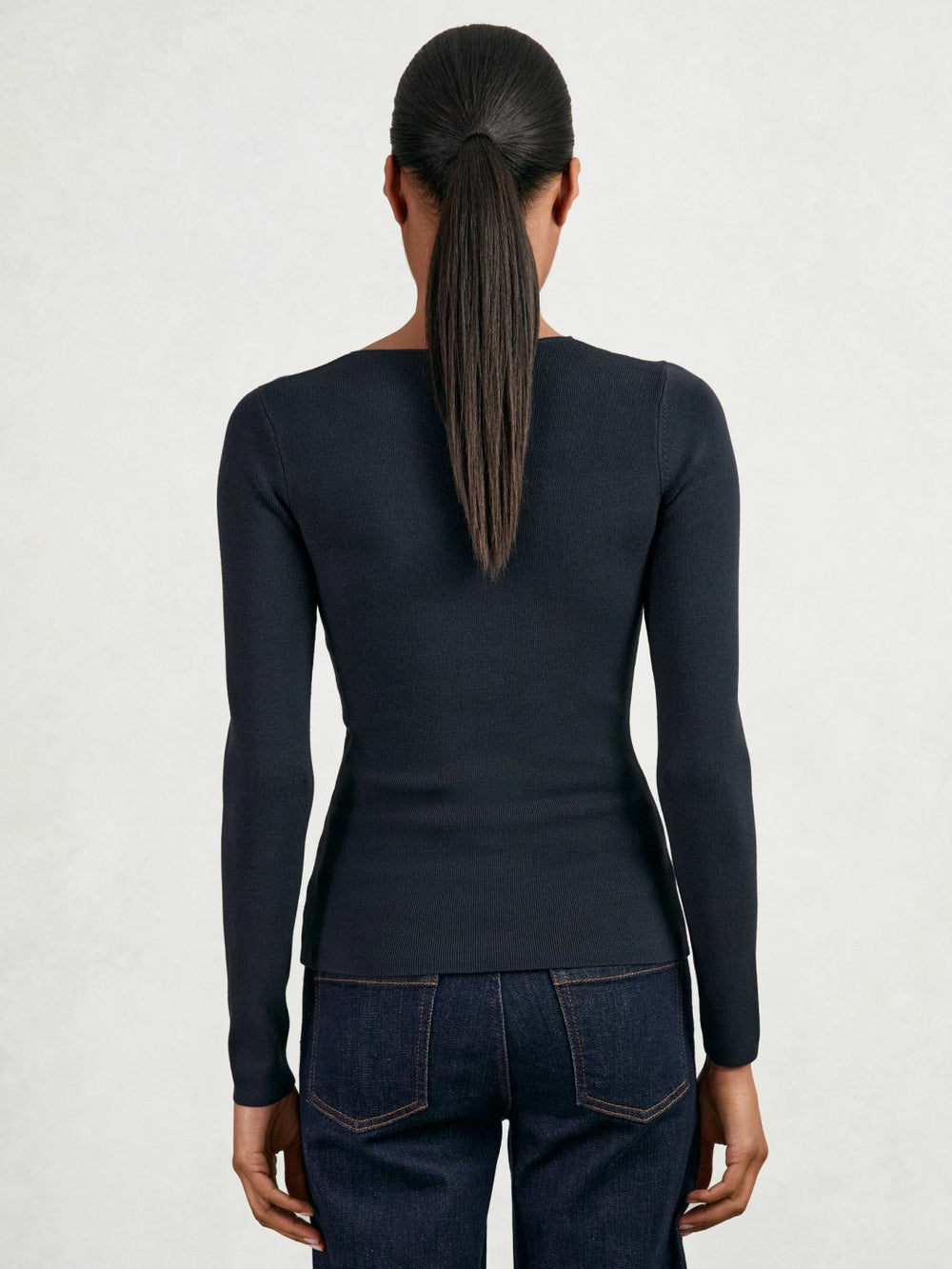 Chain-Detail Keyhole Knit Top Navy | Womens