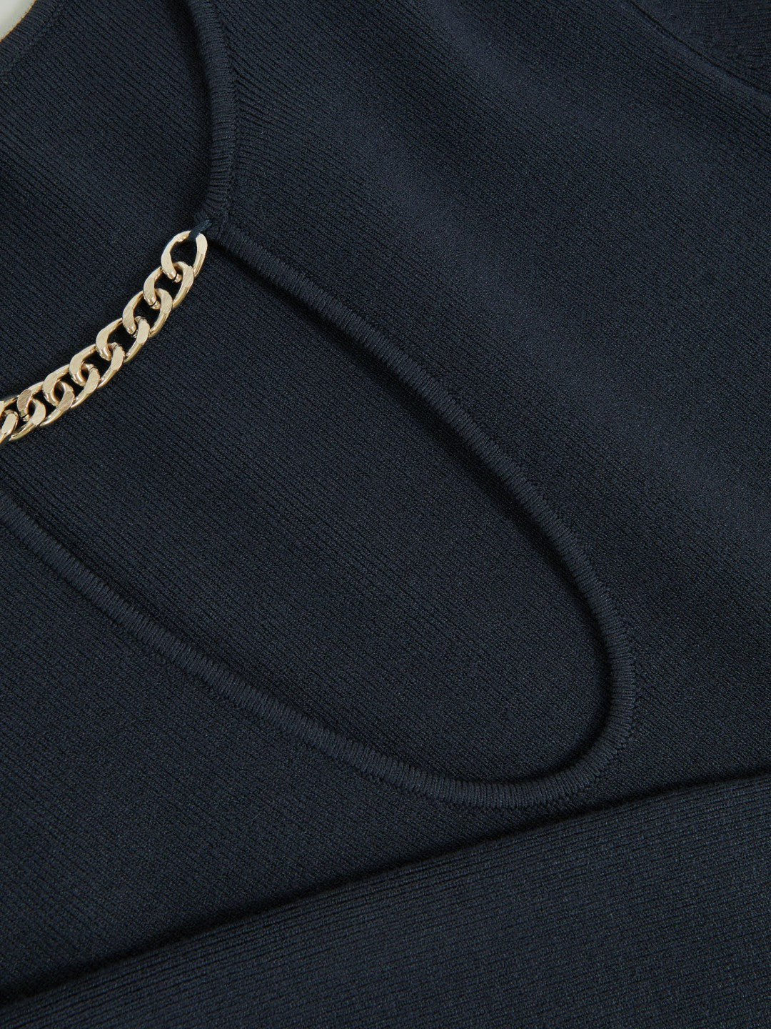Chain-Detail Keyhole Knit Top Navy | Womens
