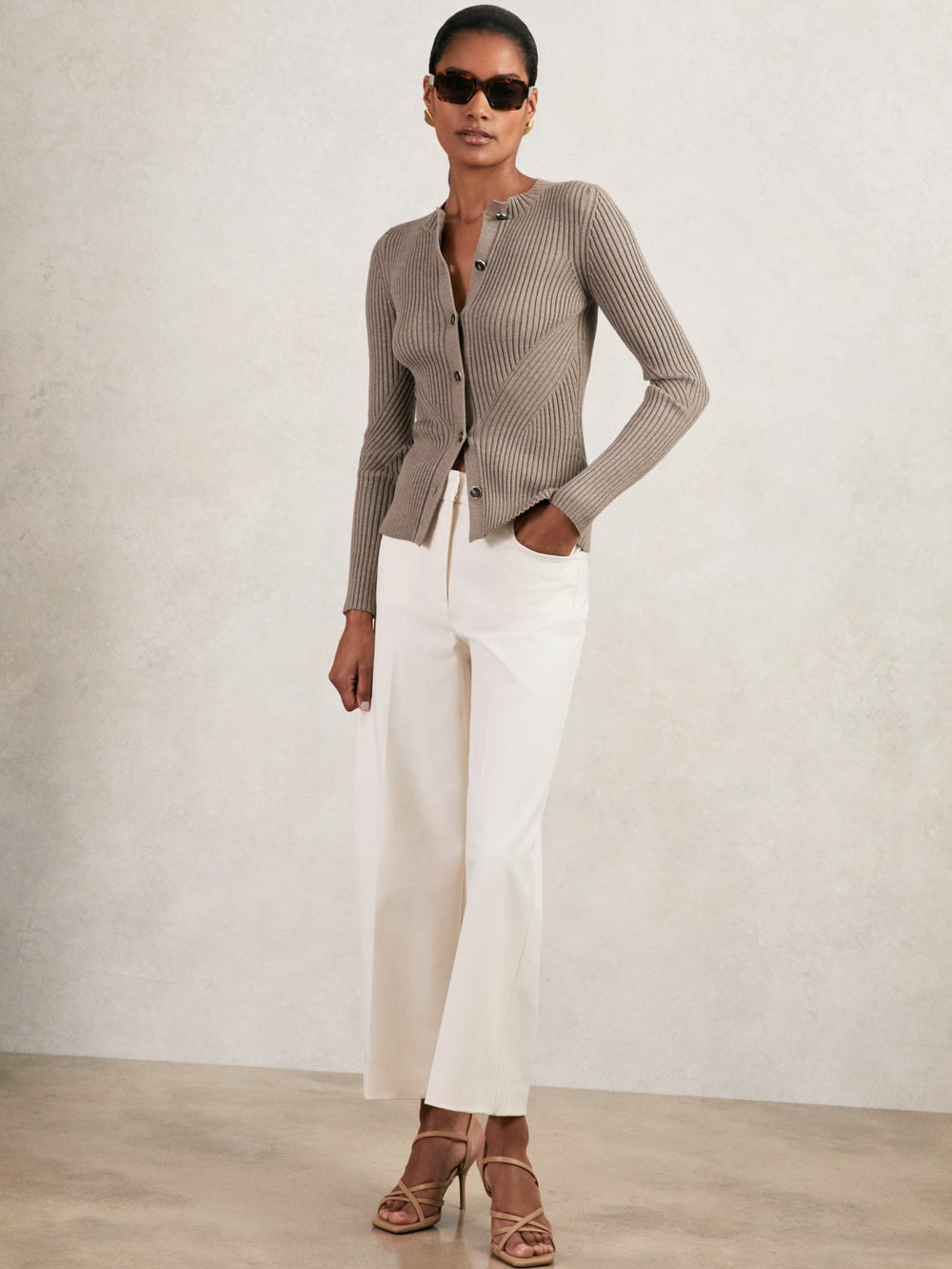 Button Front Knit Cardigan Stone | Womens