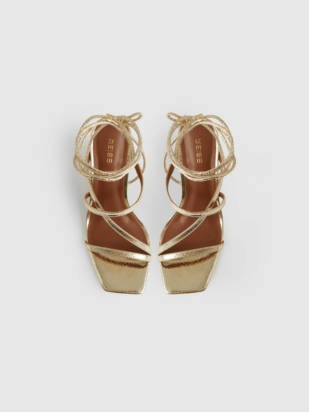 Leather Metallic Strappy Heeled Sandals Gold | Womens