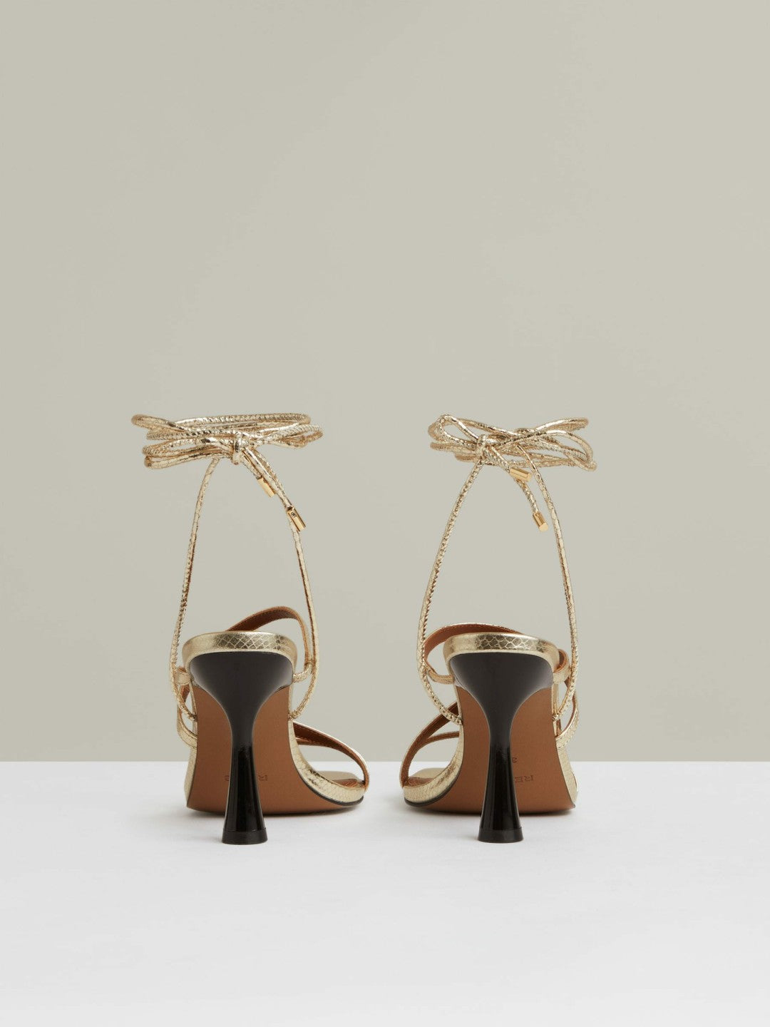 Leather Metallic Strappy Heeled Sandals Gold | Womens