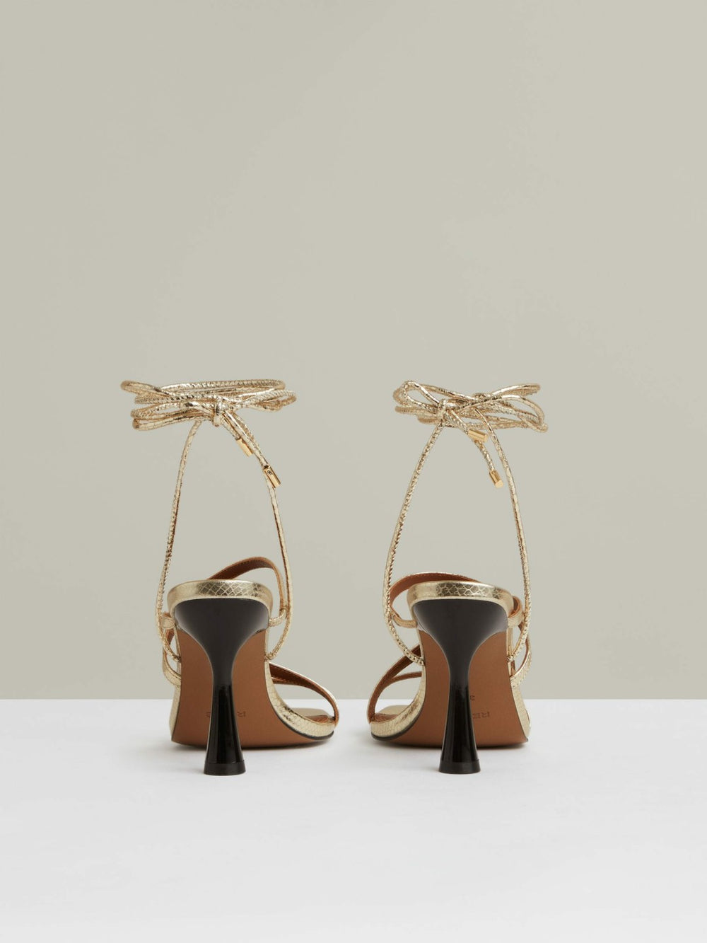 Leather Metallic Strappy Heeled Sandals Gold | Womens