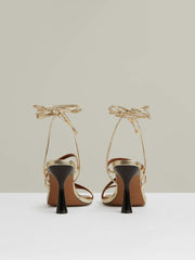Leather Metallic Strappy Heeled Sandals Gold | Womens