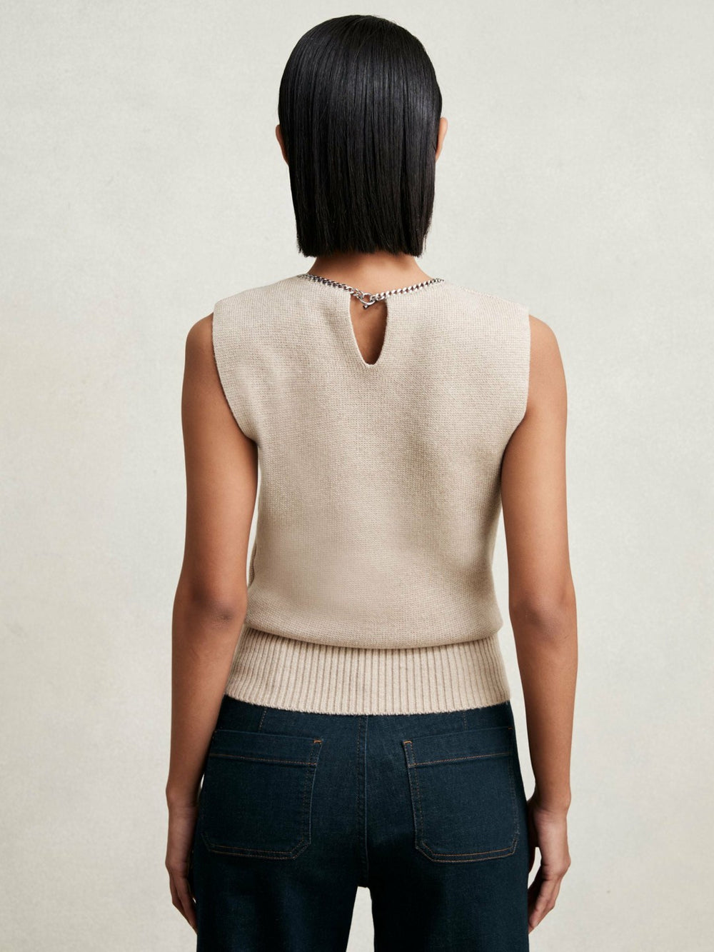 Wool-Blend Necklace-Trim Knitted Vest Neutral | Womens