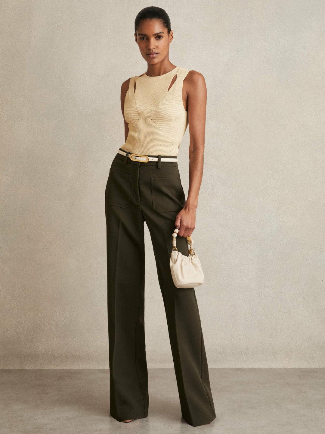 Cut-Out Rib-Knit Vest Cream | Womens