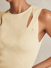 Cut-Out Rib-Knit Vest Cream | Womens