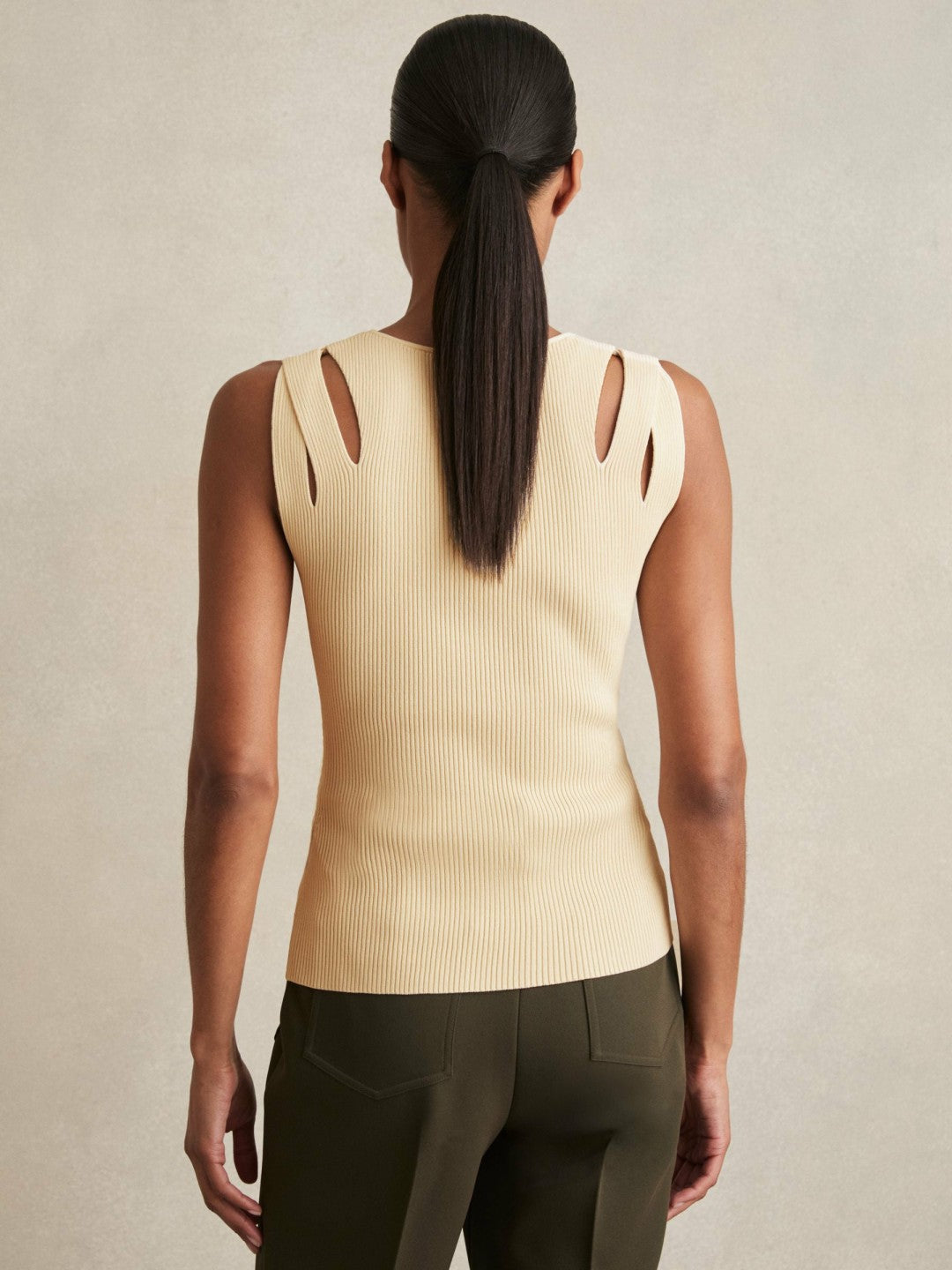 Cut-Out Rib-Knit Vest Cream | Womens